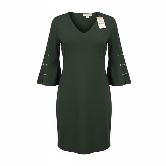 Michael Kors Dresses & Skirts - HP 🎉Michael Kors Olive Quarter Sleeve Dress Gold Chain Embellishments S NWT